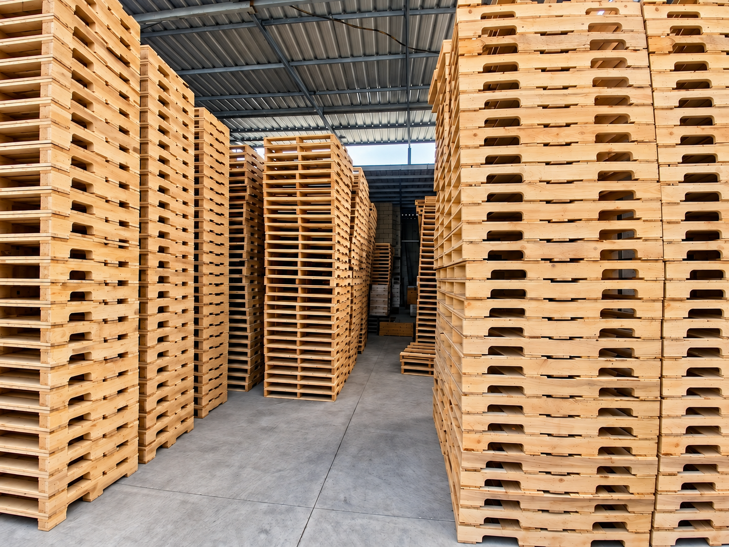 Pallets almacenados en instalaciones industriales